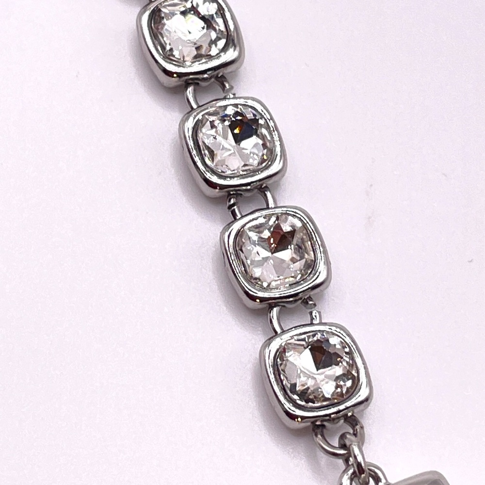 Contemporary Silver Tone Chiclet Crystal Y Tassel Long Necklace - Picture 10 of 13